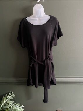 Cable & Gauge Black Tie-Waist Short Sleeve Tunic
